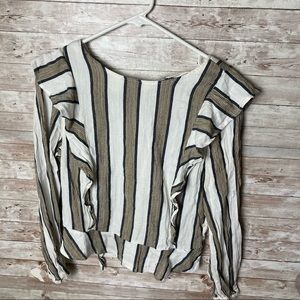 Isabelle Sinclair White Stripe Ruffle Blouse Size XS